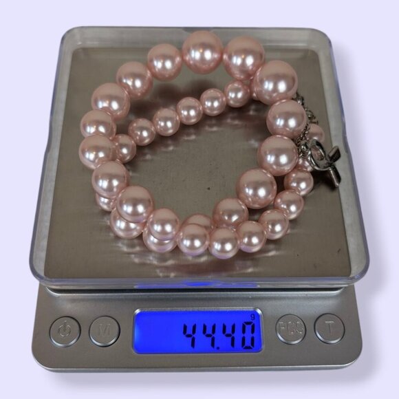 Pink Breast Cancer Awareness Faux Pearl Necklace - Picture 4 of 4